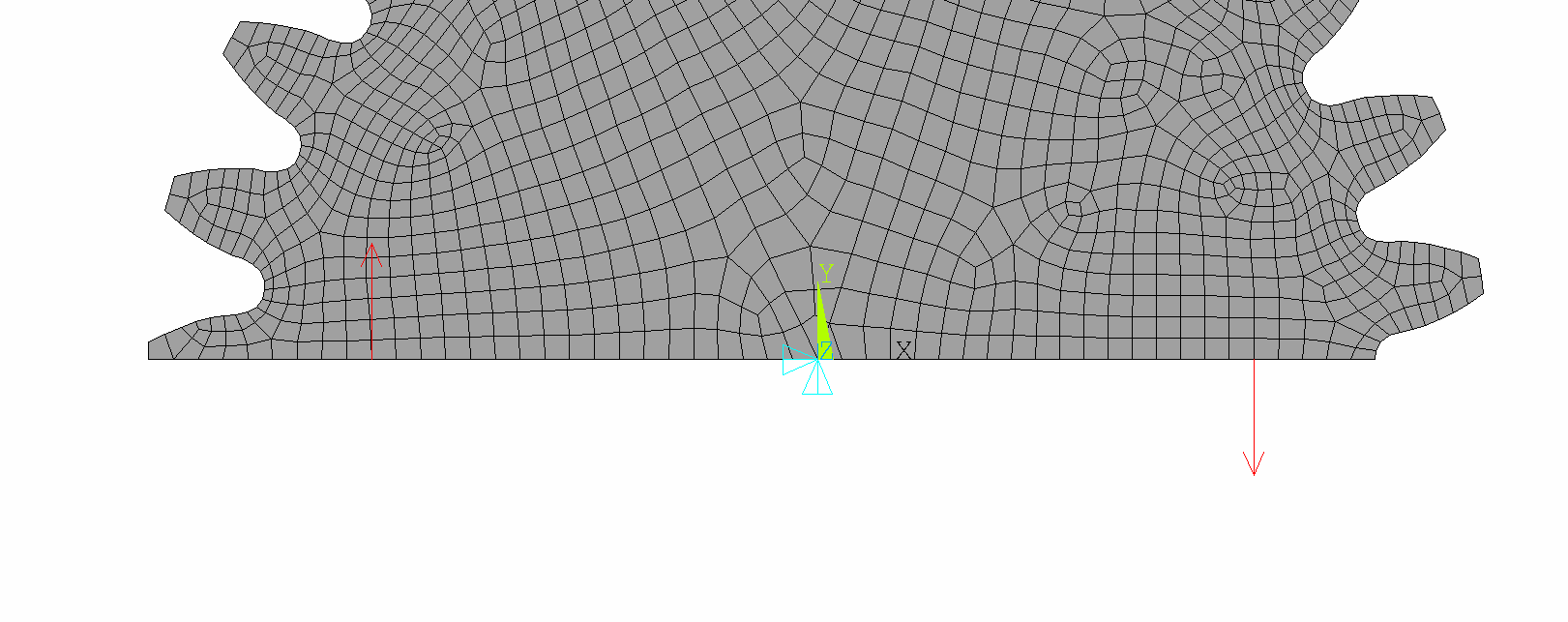 ANALÝZA A INTERPRETACE ZÍSKANÝCH VÝSLEDKŮ Obr. 5.3 Ukázka MKP sítě u 3D modelu Okrajové podmínky vnitřní vazby Na prvky v blízkém okolí valivého bodu bylo třeba definovat vazbu typu kontakt.