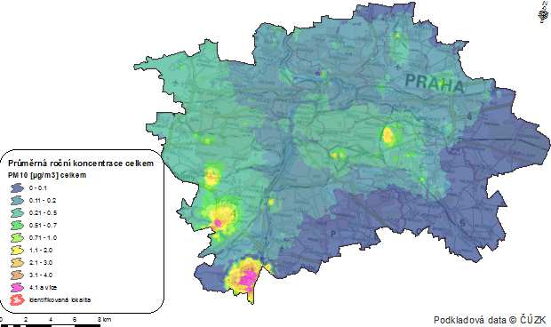 F.1.3 Modelové vyhodnocení dopadu realizace nově stanovených opatření na vyjmenovaných stacionárních zdrojích Na území aglomerace CZ01 Praha byly identifikovány lokality kde je příspěvek