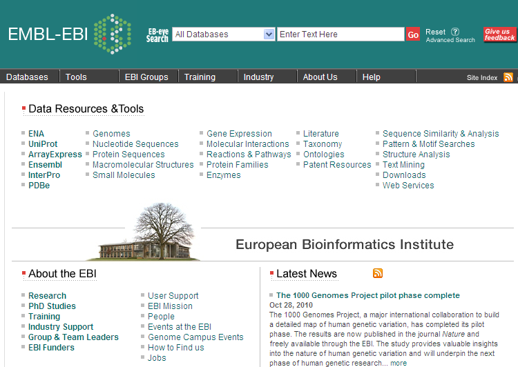 Významné bioinformatické instituce European Bioinformatics Institute (EBI) www.ebi.ac.