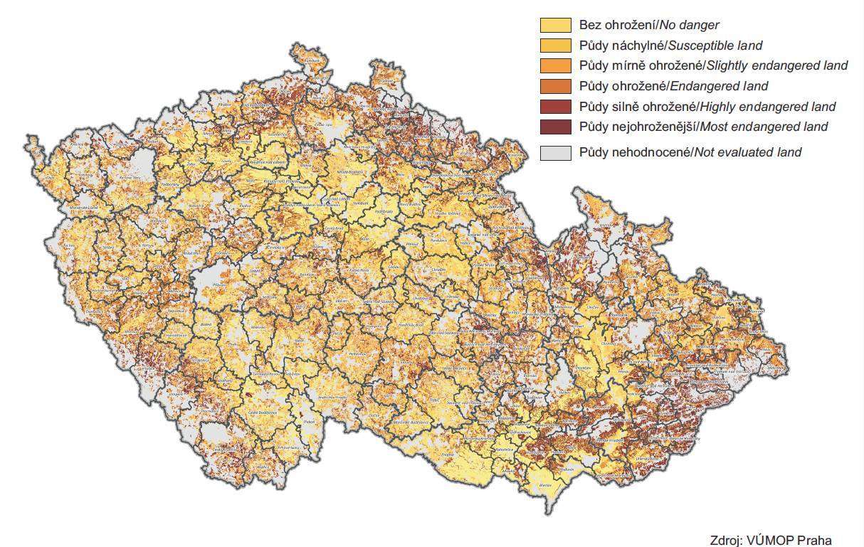 Obr.: Potenciální ohrožení zemědělských půd vodní erozí na území ČR 9.7 