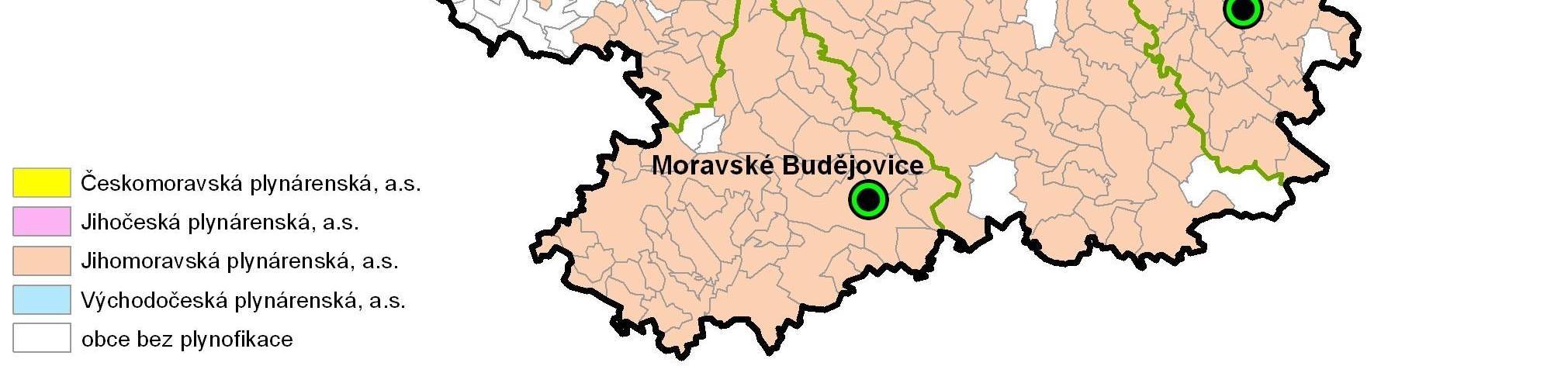 Obr. 5..4: Plynofikované obce Kraje Vysočina k 3.