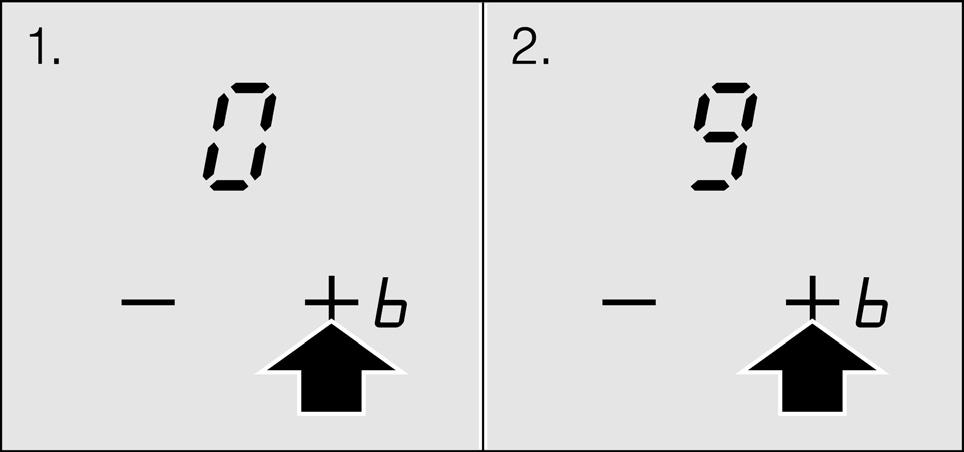 Nastavenie stupňa ohrevu: Varný panel musí byť zapnutý. 1. Dotknite sa symbolu + alebo - pre vybranú varnú zónu. Na zodpovedajúcom ukazovateli sa rozsvieti. 2.