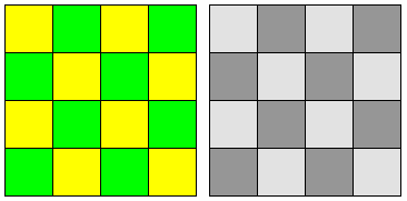 Obr.57 Barevná "plástev" Windows s černobílou konverzí Při barevném zobrazení rozlišujeme tři základní kontrasty, jasový, barevný a sytostní.