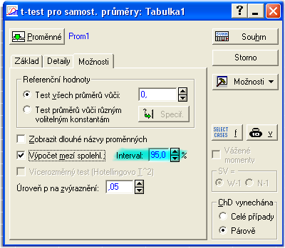 iii) Celý výpočet echat a tatitice: Do programu tatitika zadáme požadovaá data a v modulu x t-tet,amot. vzorek putíme výpočet.