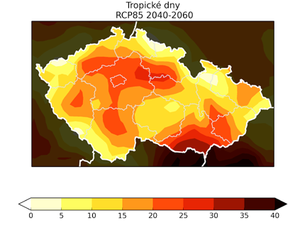 Tropické dny minimálním nárůst pro zejména výše položené oblasti Česka a pochopitelně horské oblasti tam se pravděpodobně ani polovině století ještě tropické dny objevovat nebudou počet dnů vzrůstá