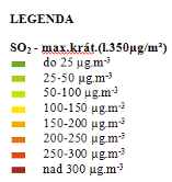 Vývoj průměrných ročních koncentrací imisí na měřící stanici Frýdlant-Údolí za období 2005 2007 Rok SO2 (µg/m3) NO (µg/m3) NOx (µg/m3) NO2 (µg/m3) PM10 (µg/m3) 2005 5,77 0,87 9,51 8,31 20,04 2006