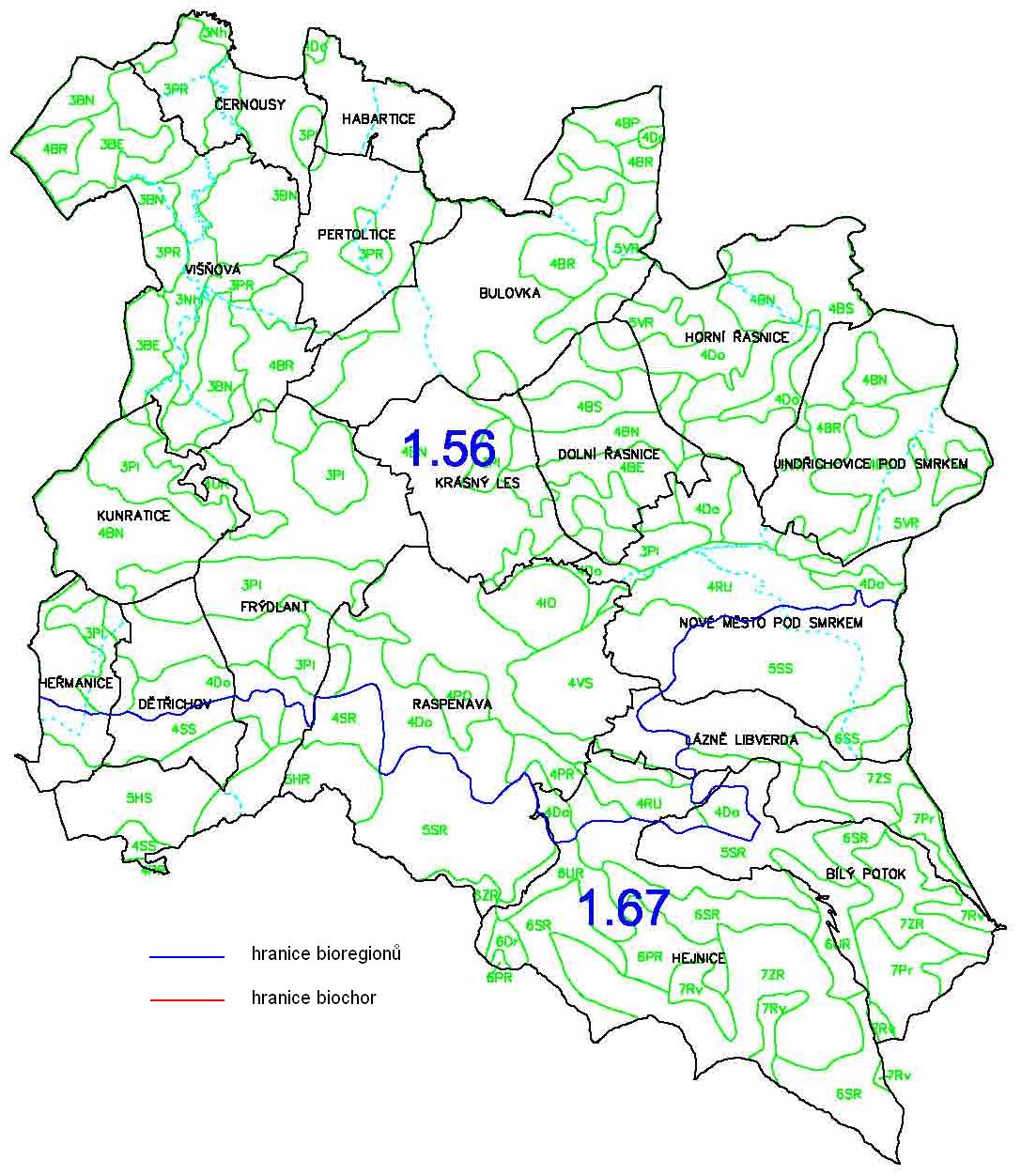 Hranice biochor (jev 42) Vymezení biochor v řešeném území je níže využito jako podklad pro hodnocení krajinářských aspektů. Nadřazenou jednotkou je tzv.