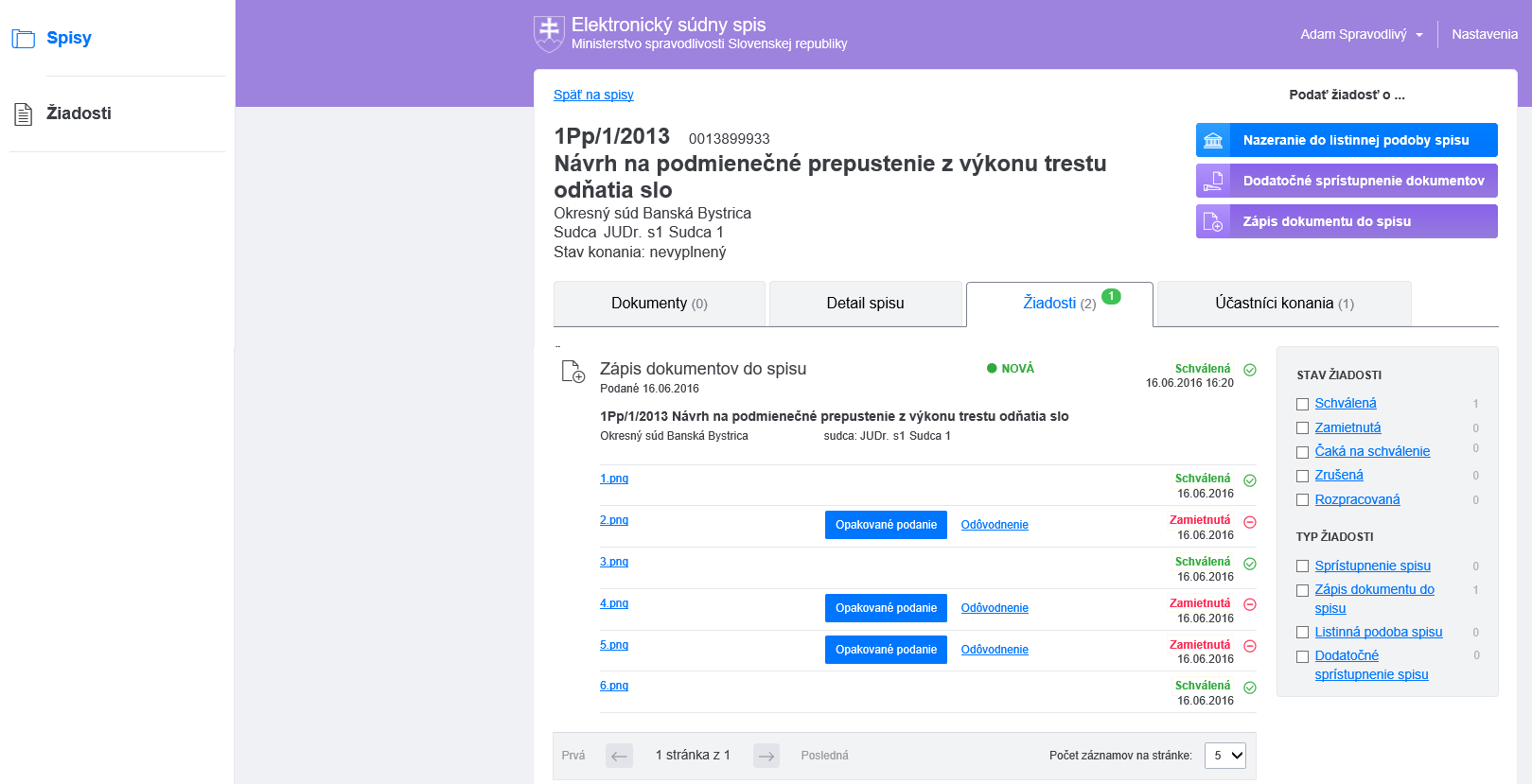 4.1.3.7.1 Opravné podanie novej verzie dokumentu V prípade, že vám bola zamietnutá žiadosť o zápis dokumentu, máte možnosť podať opravné podanie novej verzie dokumentu.