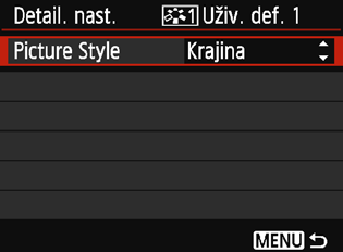 A Uložení preferovaných charakteristik snímkun Je možné vybrat některý ze základních stylů Picture Style, jako je [Portrét] nebo [Krajina], upravit jeho parametry požadovaným způsobem a uložit jej