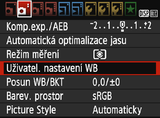 B: Přizpůsobení zdroji světlan 2 3 4 Vyberte položku [Uživatel. nastavení WB]. Na kartě [z2] vyberte položku [Uživatel. nastavení WB] a stiskněte tlačítko <0>.