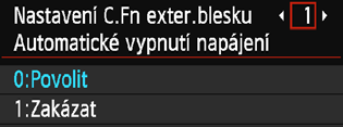 3 Nastavení bleskun Vymazání nastavení blesku Přejděte na obrazovku [Nastav. funkce ext. blesku] a stisknutím tlačítka <B> zobrazte obrazovku pro vymazání nastavení blesku.