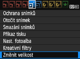 S Změna velikosti snímků typu JPEG Můžete změnit velikost snímku, aby se snížil počet pixelů, a poté jej lze uložit jako nový snímek. Změnit velikost je možné pouze u snímků typu JPEG 3/4/a/b.