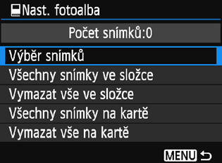 p Určení snímků pro fotoalbum Můžete určit snímky (až 998) pro použití ve fotoalbu.