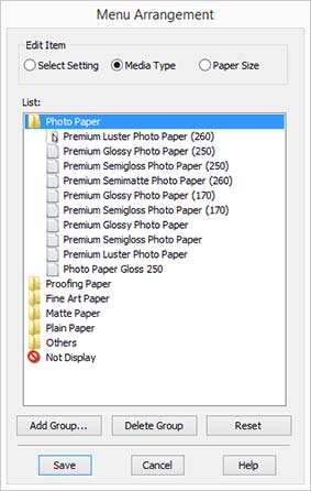 Používání ovladače tiskárny (Windows) Změna uspořádání zobrazených položek Chcete-li zobrazit často používané položky na prvním místě, můžete následujícím způsobem změnit uspořádání položek Select