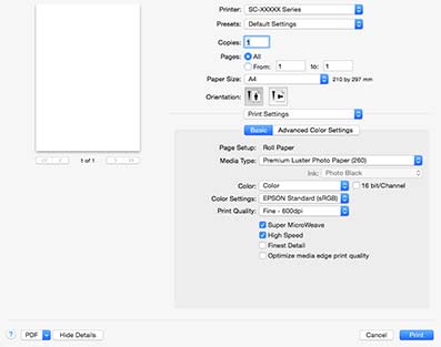 Používání ovladače tiskárny (Mac OS X) Používání ovladače tiskárny (Mac OS X) Zobrazení obrazovky nastavení Způsob zobrazení obrazovky nastavení ovladače tiskárny se může lišit podle aplikace a verze