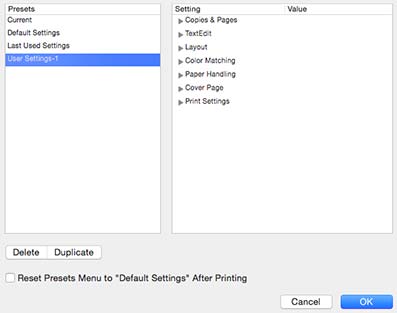 Používání ovladače tiskárny (Mac OS X) B V nabídce Presets (Předvolby) klikněte na možnost Save Current Settings as Preset (Uložit aktuální nastavení do předvoleb ).
