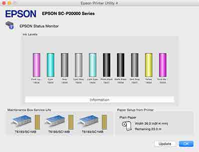 Používání ovladače tiskárny (Mac OS X) Použití nástroje Epson Printer Utility 4 EPSON Status Monitor Stav tiskárny, jako například zbývající hladinu inkoustu či chybové zprávy, můžete zkontrolovat z