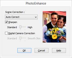 Možnosti tisku C V nabídce Mode (Režim) vyberte možnost Custom (Vlastní) a potom vyberte funkci PhotoEnhance.