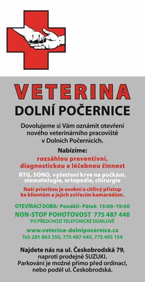 Místní knihovna K novým nákupním a stravovacím možnostem přibyla v Dolních Počernicích i možnost navštívit veterinární ordinaci. Umístěna je v těšné blízkosti lékárny.