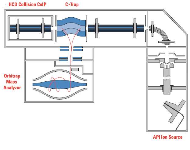 ORBITRAP MS - separátory iontů Svazek iontů je v C-trapu zbržděn kolizí s molekulami dusíku, stlačen a vystřelen do Orbitrapu.
