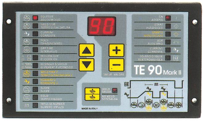 Řídicí jednotka TE 90 Mark II TE 90 je mikroprocesorem řízená řídící jednotka mechanických a pneumatických stacionárních bodovek (odporových svařovacích strojů).