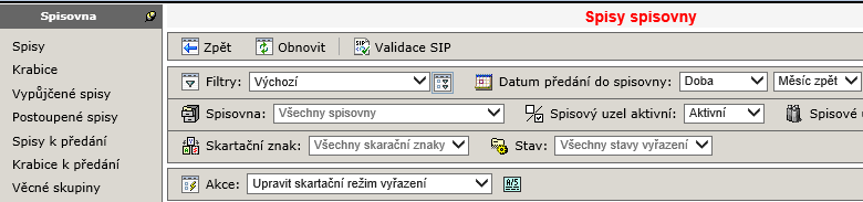 27. Přidána hromadná akce ve spise a složce spisu pro předání písemností / dokumentů do jiného spisu. (20349) 28.