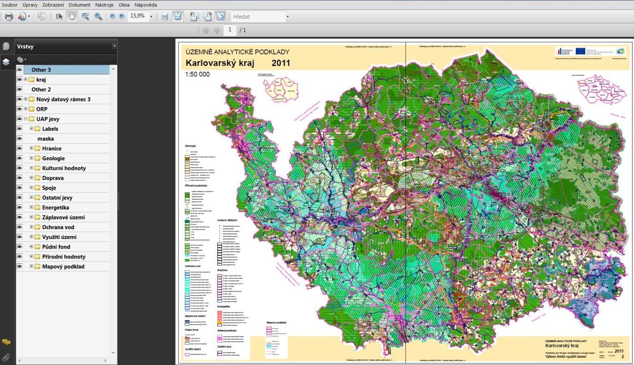 Příloha č. 5 Jak používat strukturovaný výkres formátu PDF (1 stránka) Pro účely zobrazení územně analytických podkladů v elektronické podobě je využito vrstev souboru ve formátu PDF.