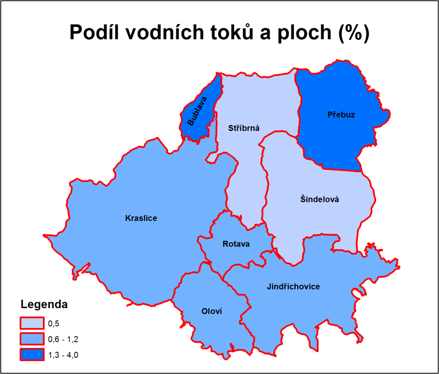 Podíl vodních toků a ploch obr. č. 13 zdroj: ČSÚ, datum: 1.12.