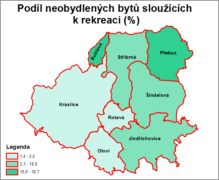 b) Data o stavu a vývoji území (Rekreace) Rodinná rekreace Obec Počet obyvatel Byty celkem Obydlené byty Rekreační byty Podíl rekreačních bytů (%) Počet rekr.