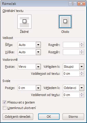 Nastavení ohraničení vzdáleném 2 cm od levého okraje. Ostatní text navíc může rámeček plynule obtékat. Pro nastavení rámečku postupujte následovně: 1.