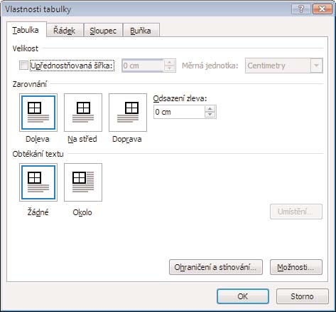 Vlastnosti tabulky K většině nastavení tabulky se dostanete na kartě Rozložení, která je aktivní pouze tehdy, pokud se nacházíte v tabulce.