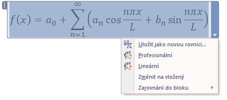 naštěstí obsahuje velmi pokročilý editor rovnic, který umožňuje vložit do textového dokumentu i velmi složité vzorce a rovnice s využitím snad všech dostupných matema tických symbolů.