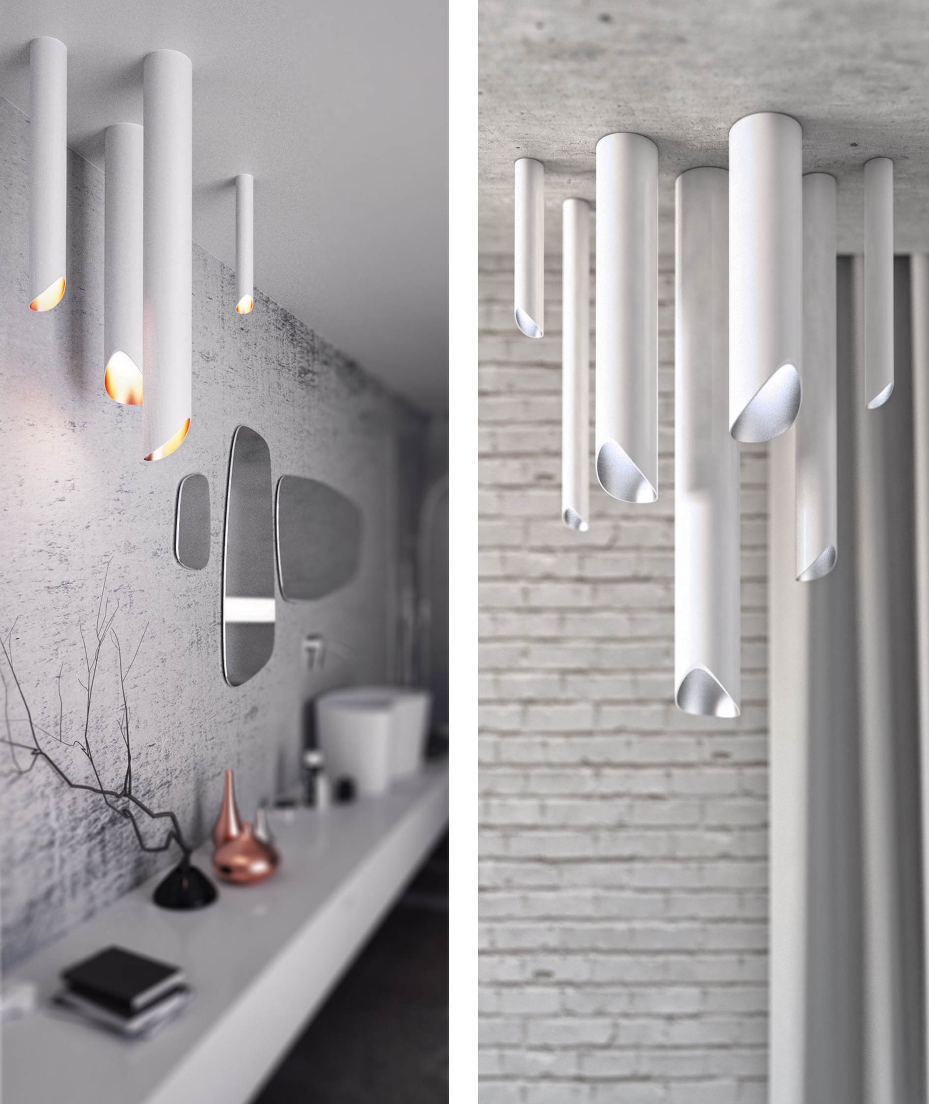 tube 047 Tube je kolekcí ambientních svítidel s minimalistickým designem. Jednoduchá, čistá forma bez viditelných spojů spolu s precizním provedením z nich dělá ideální architektonický prvek.