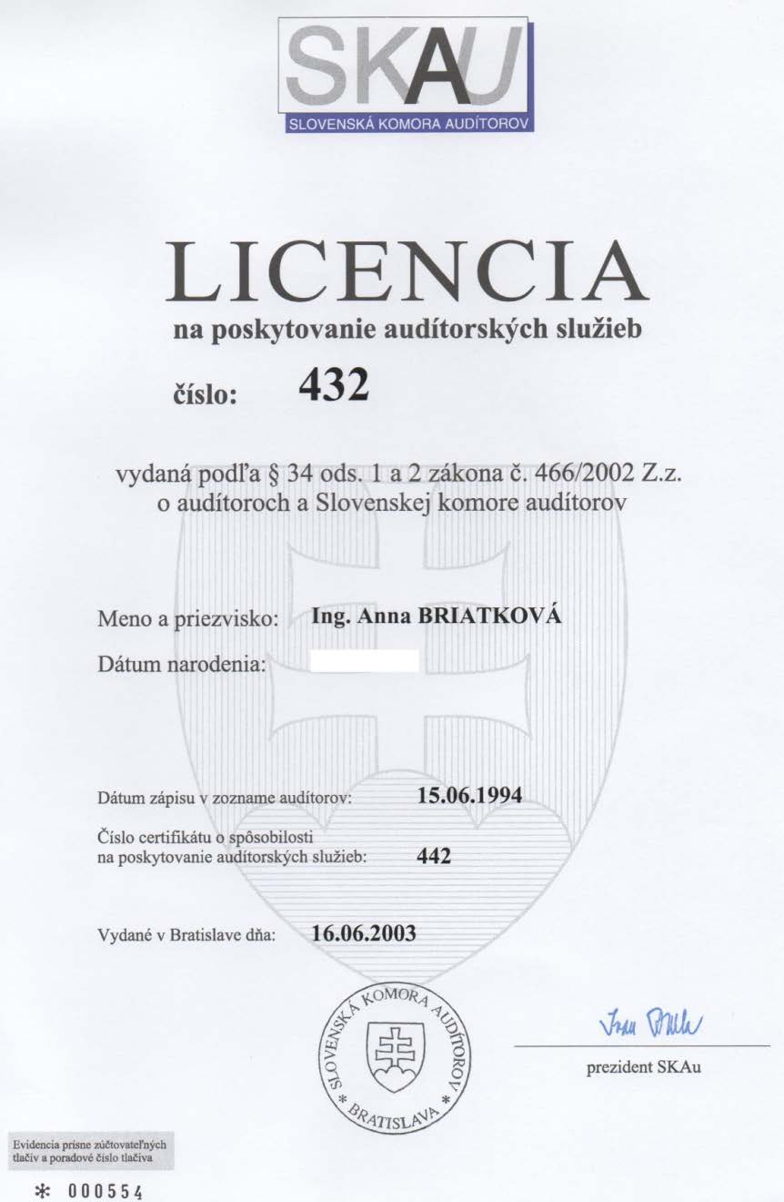 9. Ročná účtovná závierka overená audítorom V zmysle Zákona 540/2007 Z.z. o audítoroch, audite a dohľade nad výkonom auditu a v súlade so Zákonom č. 85/2005 Z.z. v znení neskorších zákonov, Slovenská komora audítorov žrebom určila a listom zn: SKAU-363/PS/2014 zo dňa 14.