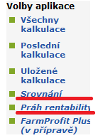 7) Části Srovnání a Práh rentability Části jsou nadstavbou základních kalkulačních výpočtů a je možno jich bezplatně využít, poté co je kalkulace (výpočet) uložen volbou Uložit k dalšímu využití.