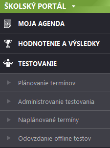 Pokyny pre školského koordinátora - offline a online forma Strana 12 / 24 Školský portál je určený pre učiteľov na detailný prehľad naplánovaných testov, administráciu testovaní, plánovanie termínov