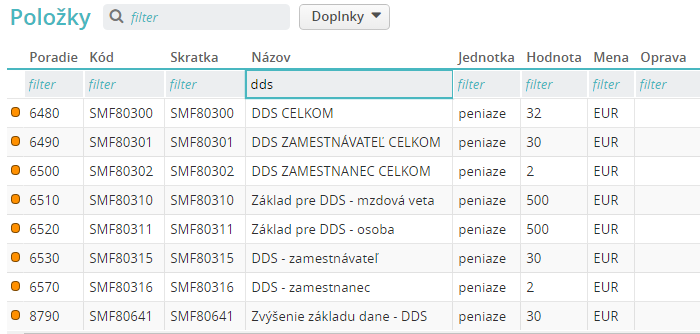 prednastavené % a % zo základu a v políčku Organizácia v riadku Typ hodnoty zamestnávateľ nastavená hodnota 4.