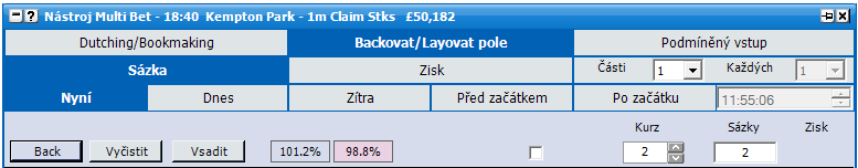 Nástroj Multi Bet Nástroj Multi Bet vám umožňuje podávat více sázek najednou.