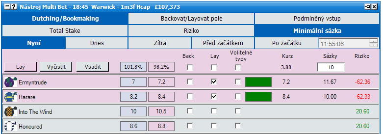 BookMaking Jsou zde tři typy sázkových metod v Bookmaking módu. Celková sázka celkové množství rozdělené mezi jednotlivými výběry. Riziko cílové riziko pro zvolené výběry.