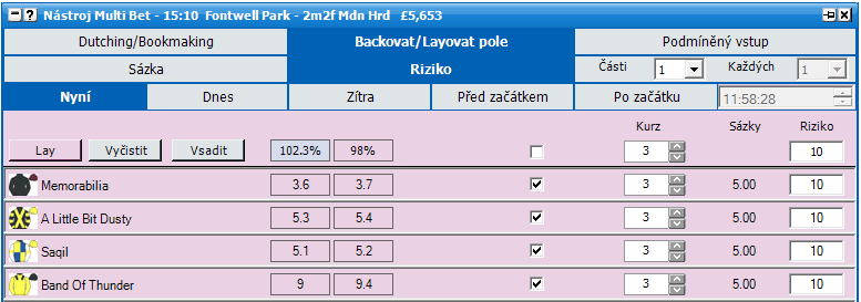 Layovat pole Jsou zde dva typy sázkových metod v módu Layovat pole. Sázka celkové množství ke vsazení na každém výběru.