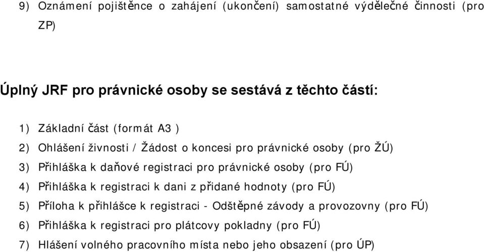 pro právnické osoby (pro FÚ) 4) Přihláška k registraci k dani z přidané hodnoty (pro FÚ) 5) Příloha k přihlášce k registraci - Odštěpné