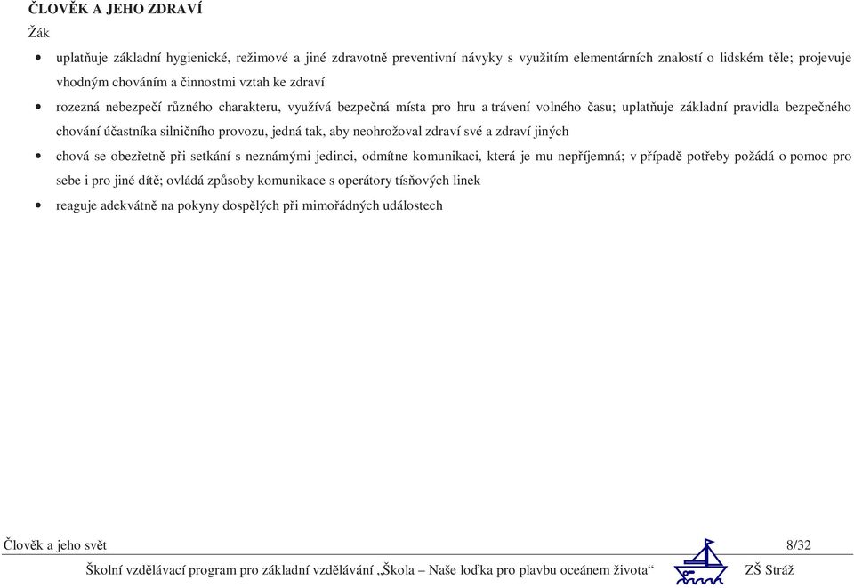 silničního provozu, jedná tak, aby neohrožoval zdraví své a zdraví jiných chová se obezřetně při setkání s neznámými jedinci, odmítne komunikaci, která je mu nepříjemná; v případě