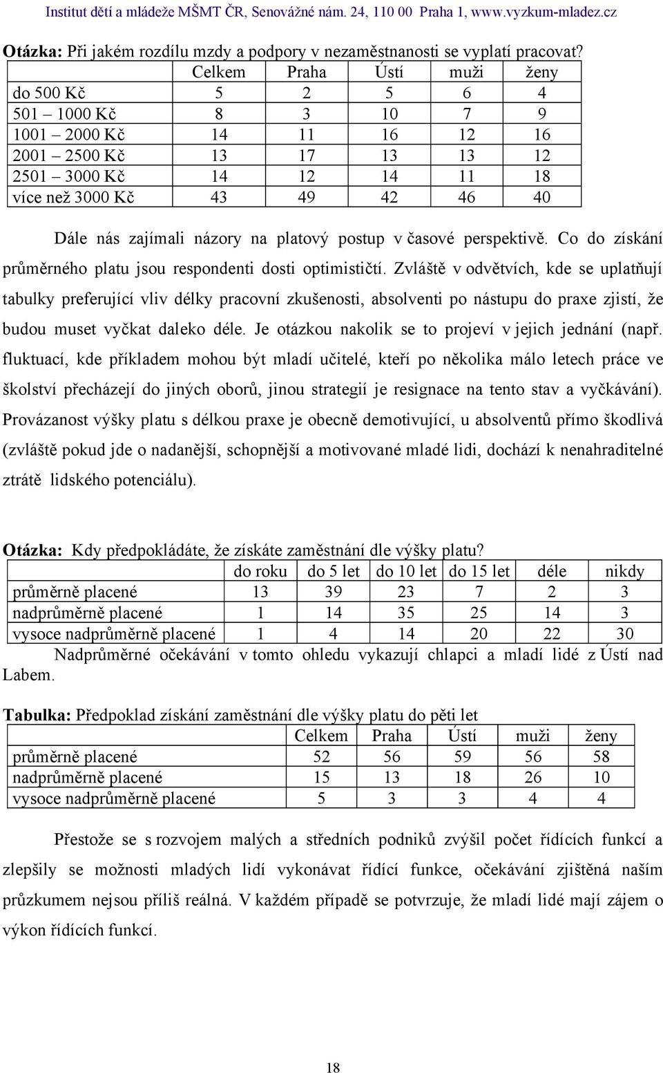 postup v časové perspektivě. Co do získání průměrného platu jsou respondenti dosti optimističtí.