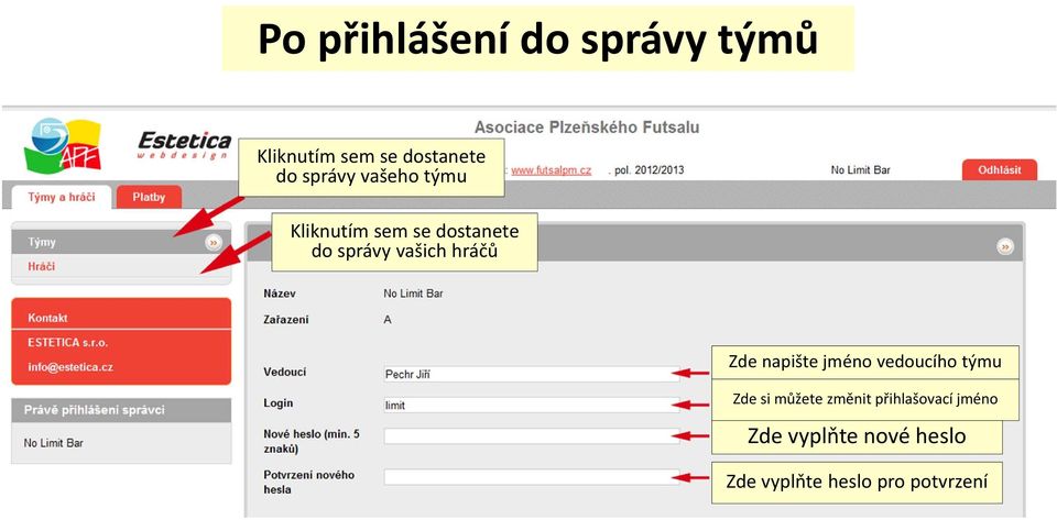 hráčů Zde napište jméno vedoucího týmu Zde si můžete změnit