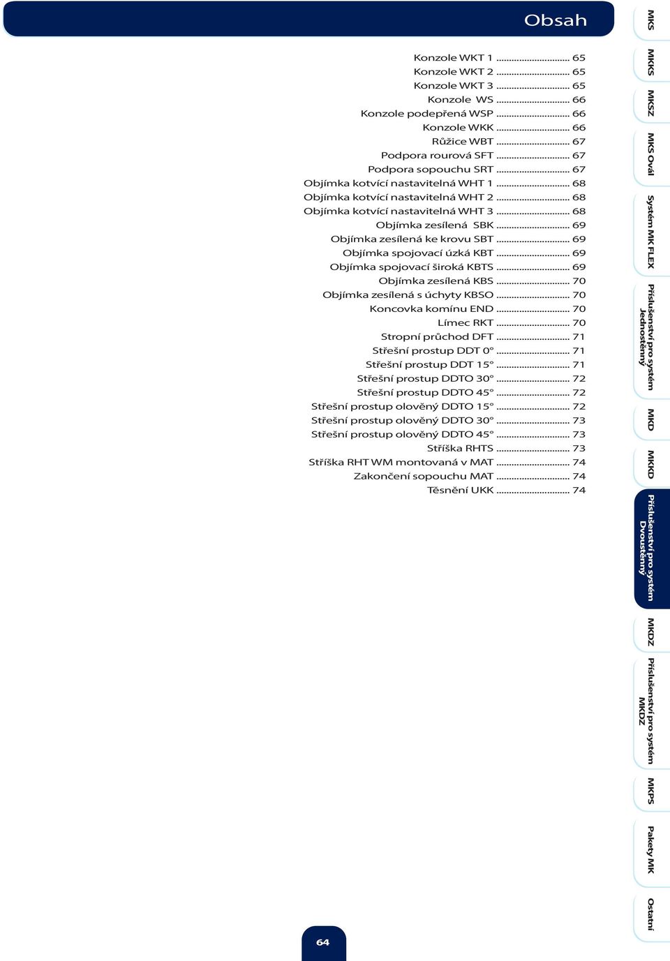 .. 69 Objímka spojovací úzká KT... 69 Objímka spojovací široká KTS... 69 Objímka zesílená KS... 70 Objímka zesílená s úchyty KSO... 70 Koncovka komínu END... 70 ímec RKT... 70 Stropní průchod DFT.