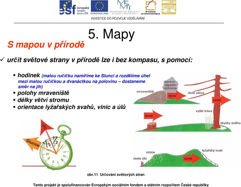 a dvanáctkou na polovinu dostaneme směr na jih) polohy mraveniště délky větví