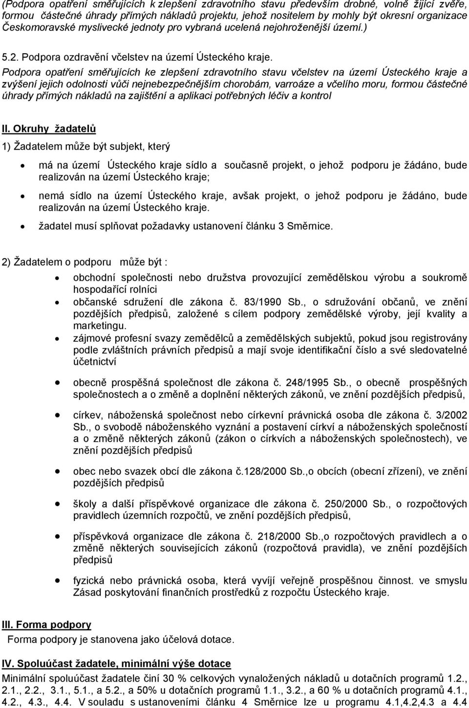 Podpora opatření směřujících ke zlepšení zdravotního stavu včelstev na území Ústeckého kraje a zvýšení jejich odolnosti vůči nejnebezpečnějším chorobám, varroáze a včelího moru, formou částečné