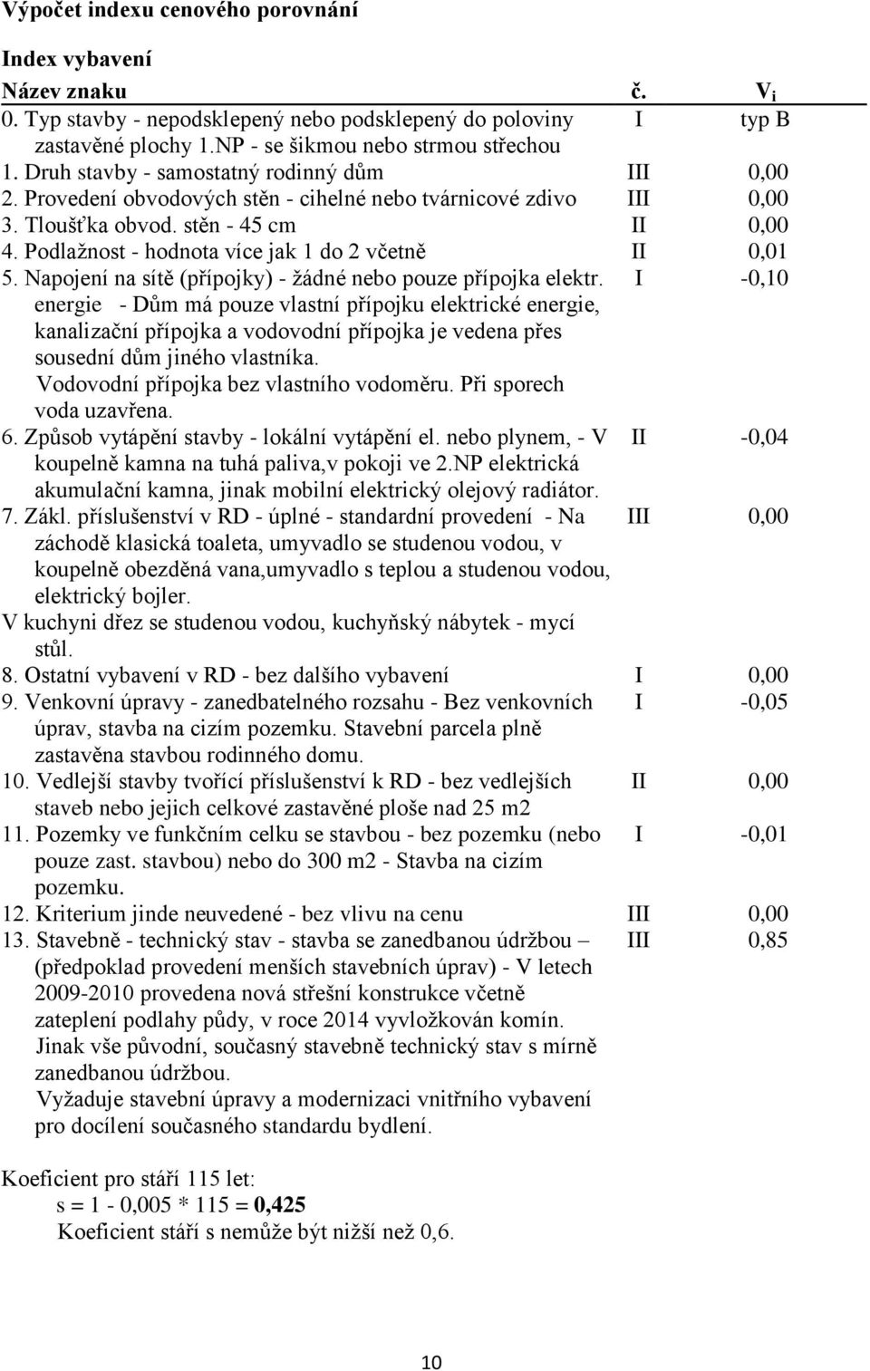 Podlažnost - hodnota více jak 1 do 2 včetně II 0,01 5. Napojení na sítě (přípojky) - žádné nebo pouze přípojka elektr.