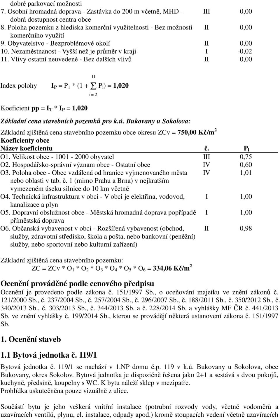 Vlivy ostatní neuvedené - Bez dalších vlivů II 0,00 Index polohy I P = P 1 * (1 + Σ P i ) = 1,020 Koeficient pp = I T * I P = 1,020 11 i = 2 Základní cena stavebních pozemků pro k.ú.