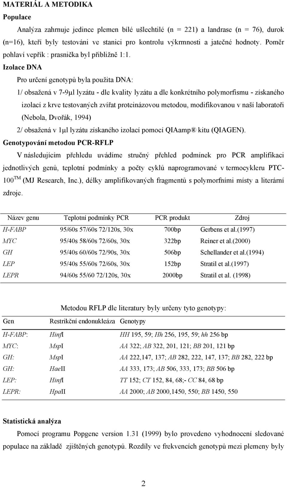 Izolace DNA Pro určení genotypů byla použita DNA: 1/ obsažená v 7-9µl lyzátu - dle kvality lyzátu a dle konkrétního polymorfismu - získaného izolací z krve testovaných zvířat proteinázovou metodou,